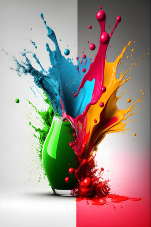 bottle of rainbow color ink with cmyk splashの素材