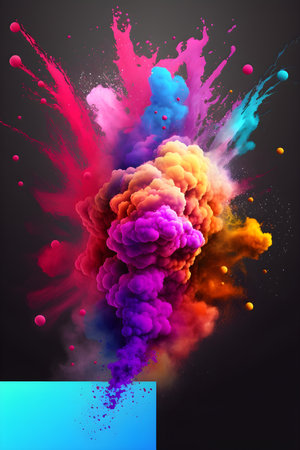 Rainbow colorful holi paint color powder explosion isolated on dark black background. Color splash party festival concept. Multicolored background illustration. Holi holiday colors. Generative AI conceptの素材