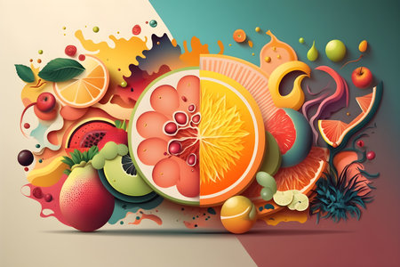 Fruit and berries background. Vector illustration. Colorful fruit concept.の素材