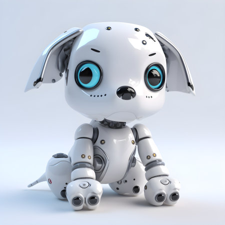 Cute robot puppy machine character. Electronic interactive toy, robot dog isolated on a white background. High technology concept, pet of the future, electronic home. Generative AI conceptの素材