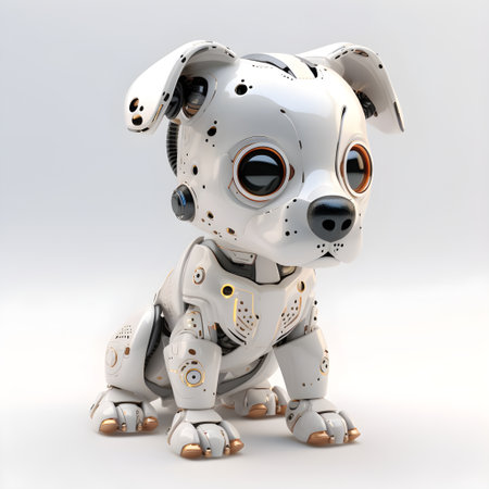 Cute robot puppy machine character. Electronic interactive toy, robot dog isolated on a light background. High technology concept, pet of the future, electronic home. Generative AI conceptの素材