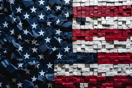 American Flag made of bricks Close Up for Memorial Day or 4th of July. USA flag or america flag background dedicated to memorial day or independence day or labor day. Generative AI conceptの素材