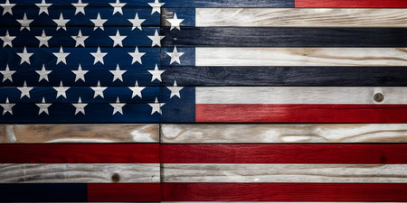 American Flag made of wooden planks Close Up for Memorial Day or 4th of July. USA flag or america flag background dedicated to memorial day or independence day or labor day. Generative AI conceptの素材