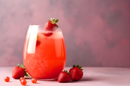 A glass of non classic strawberry margarita garnished with a strawberry on dirty purple background. Summer red or pink cocktail with crushed ice and strawberries. Generative AI conceptの素材