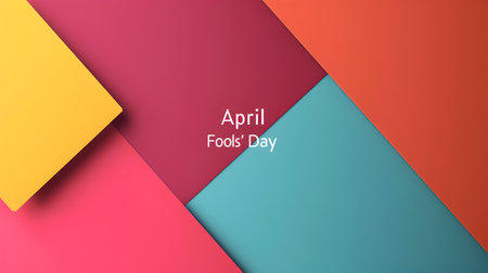 Sleek April Fool's Day graphic with bold color blocks and sharp text. Modern April 1st banner with a fresh, geometric design. Stylish Joke Day background in contrasting colors. Prank day cardの素材