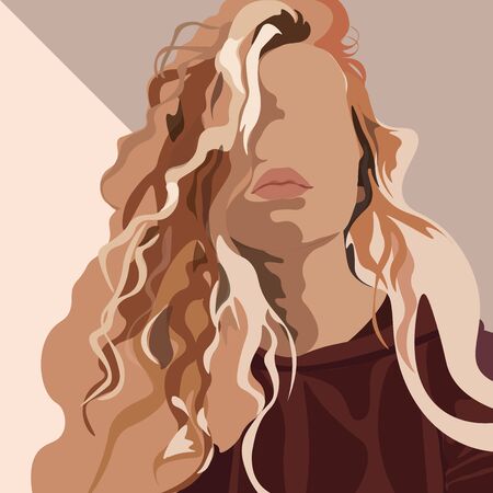 Vector illustration of an isolated young beautiful curly hair woman with plump leaps. Fashion portraitのイラスト素材