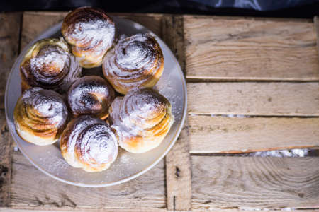 buns with powdered sugarの写真素材