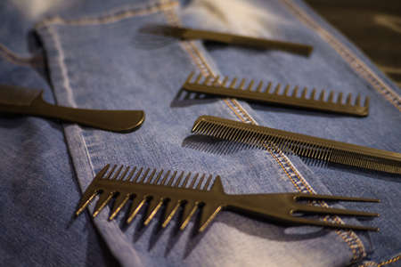 Hairbrushes for styling and haircuts.の写真素材