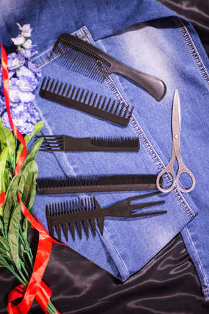 Hairbrushes for styling and haircuts.の写真素材