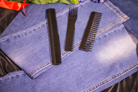 Hairbrushes for styling and haircuts.の写真素材