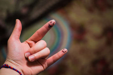 Fingers hardrock. The hand of man. Muzzles on the phalanges of the fingers.の写真素材