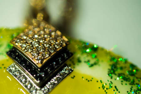 gold chain with a lemon suspensionの写真素材