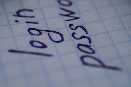 login and password written in letters on paper in a box
