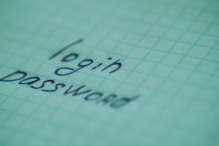 login and password written in letters on paper in a box