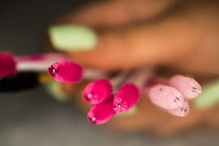 Specialist eyelashes in the beauty salon increases eyelashes clientの写真素材