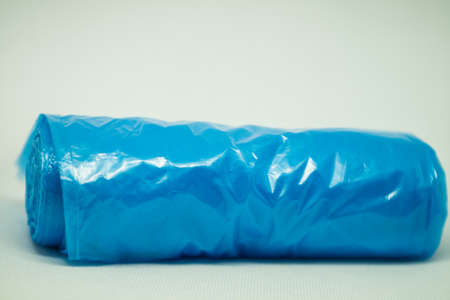 Blue plastic trash bagsの写真素材