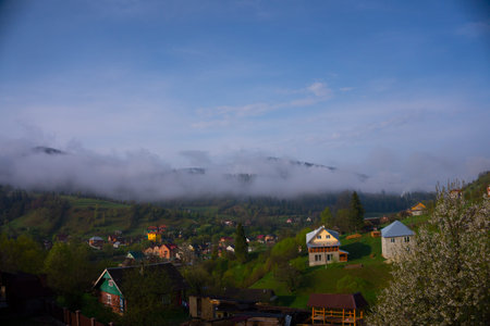 Mountain trip, cable car ride with mountain and forest view.