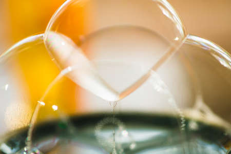 Soap bubbles close up. Soap bubbles sparkle in the sun.の写真素材