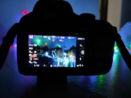 The photographer takes a photo about the upcoming New Year and Christmas holidays.の写真素材