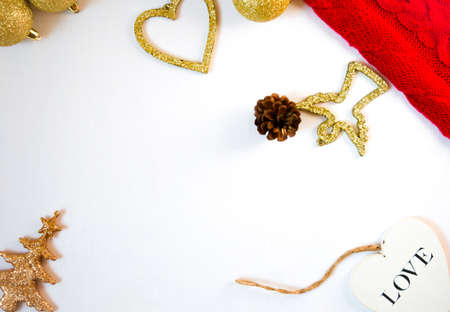 Christmas decoration on white background with copy spaceの写真素材