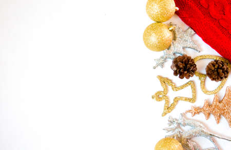 Christmas decoration on white background with copy spaceの写真素材