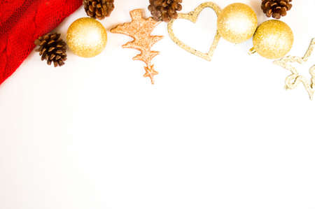 Christmas decoration on white background with copy spaceの写真素材