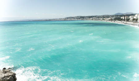 beautiful blue summer sea and beach, blue sea water wave horizontal, holiday vacation travel の写真素材
