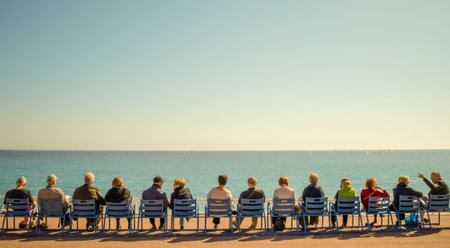 beautiful beach and blue sea of a famous summer French riviera, people watching beautiful blue sea 