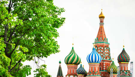 Panoramic view on Moscow Red Square Kremlin towers, Christ the Saviour Cathedral, Moscow river, bridge. Famous sightseeing tours places, travel destination, Russian foreign policyの写真素材