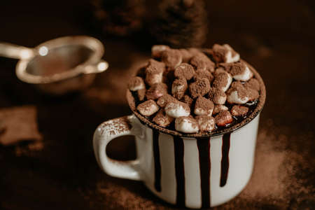 Hot chocolate with marshmallow candiesの写真素材