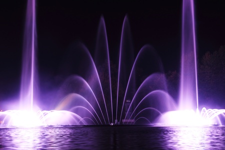 night dancing fountain in the town of Vinnitsaの写真素材
