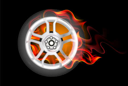 Red Burning wheel. Illustration on black backgroundの写真素材