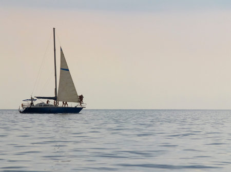 Yacht with people on the sea