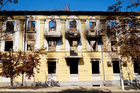 Police Department of Mariupol was burned and ruined during fighting between government special...