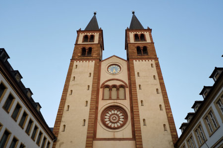 Exterior of WÃ¼rzburger Dom - main Cathedral of Wuerzburg city, view from belowのeditorial素材