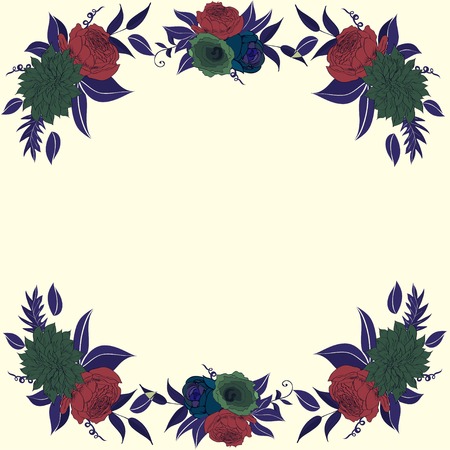 Contrast frame with flower compositions dark colorsのイラスト素材