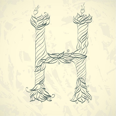 Ornate hand drawn blossom letter hのイラスト素材