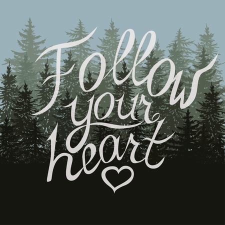 White lettering on fir tree card follow your heartのイラスト素材