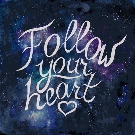 White lettering on cosmic background follow your heartのイラスト素材
