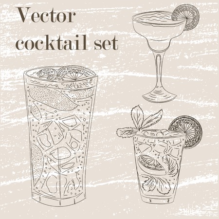 Set of hand drawn cocktails illustrationのイラスト素材