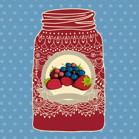Red jam lace jar illustrationのイラスト素材
