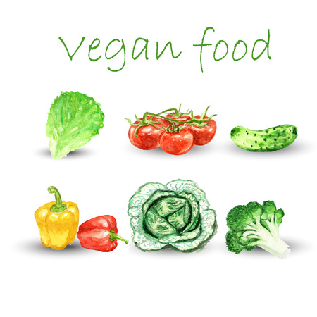 Watercolor vegetables vegan set illustrationのイラスト素材