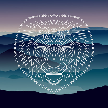 Geometric front lion illustration backgroundのイラスト素材