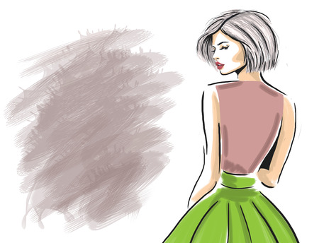 Sketch of sensual woman looking from back template illustrationの写真素材