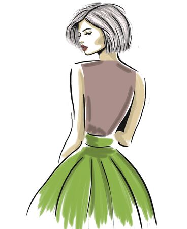 Sketch of sensual woman looking from back illustrationの写真素材