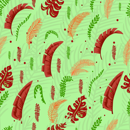 Green tropical leaves seamless pattern illustrationのイラスト素材