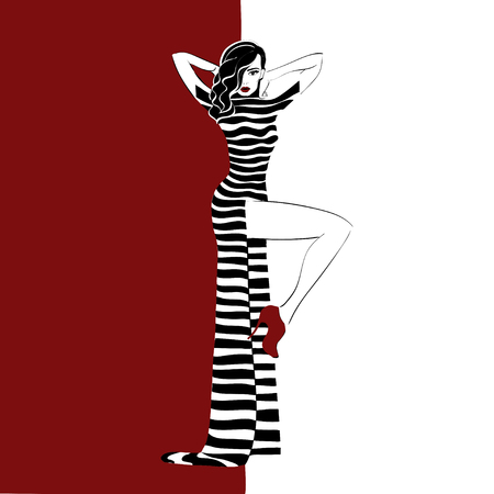 woman in long striped dress illustrationのイラスト素材