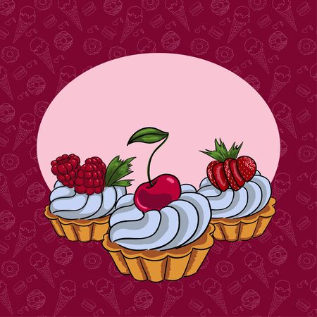 cupcakes set oval card illustrationのイラスト素材