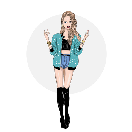 fashion girl in a bomberのイラスト素材