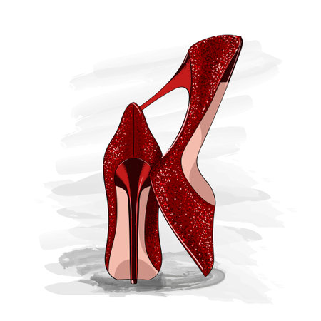 Red shiny heels shoes illustrationのイラスト素材